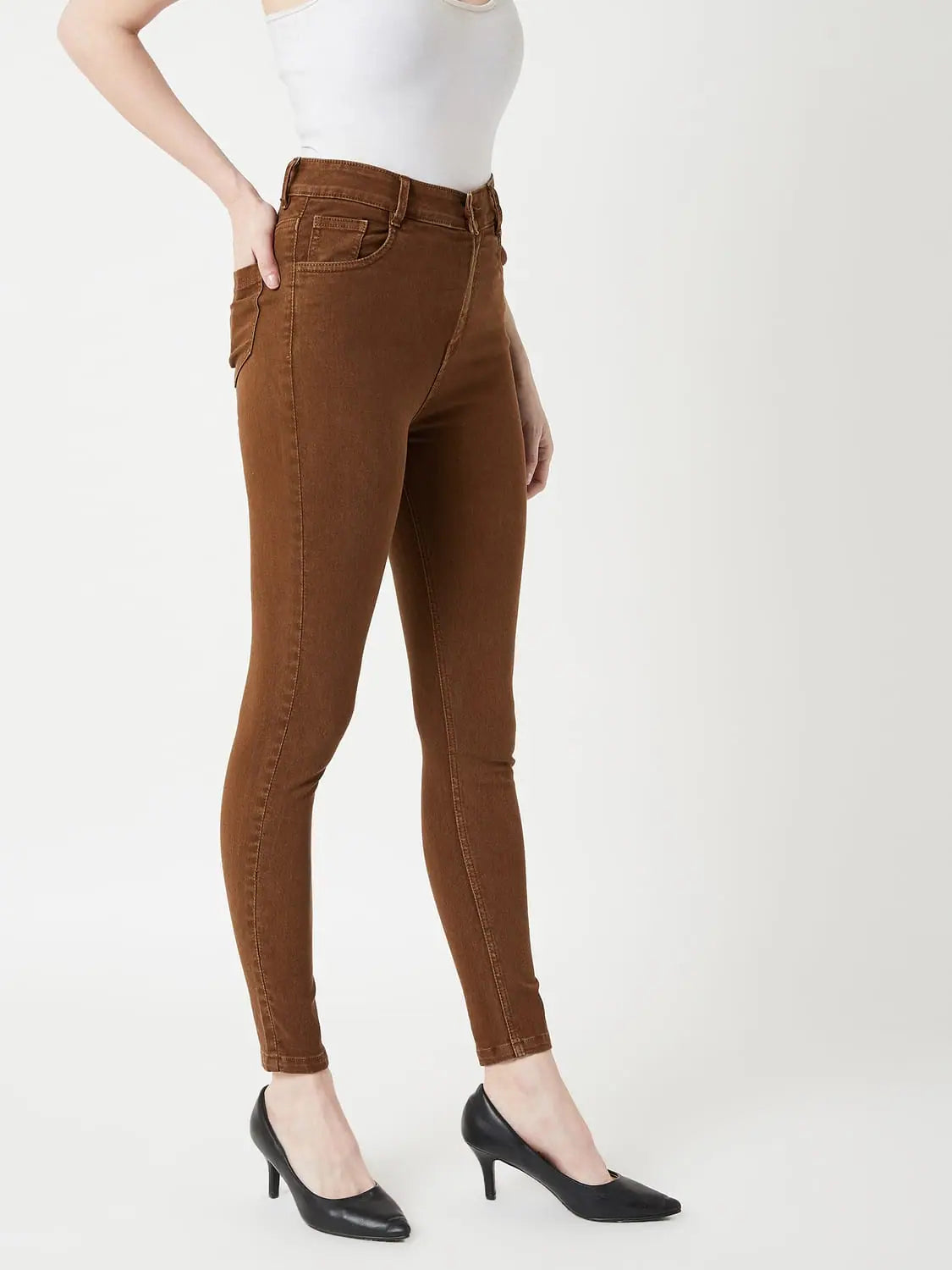 Cotton Back to you Denim Pant Brown Trendy Printed Pants