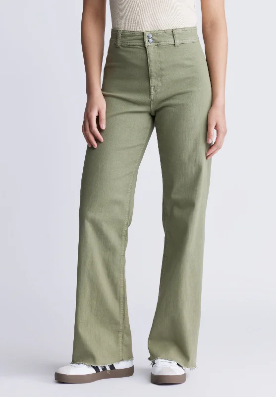 High Rise Wide Leg Adele Women's Pants in Olive - BL15883 Comfortable Denim Leggings