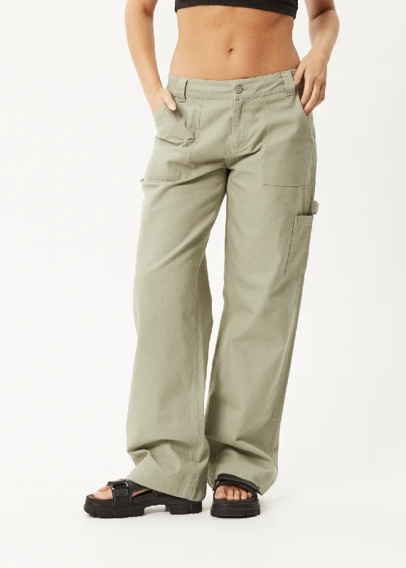 AFENDS Womens Lexi - Low Rise Carpenter Pants - Eucalyptus Classic Stretch Pants