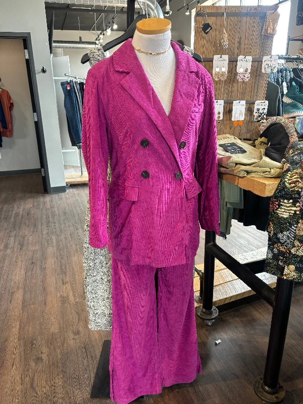 Aureum Magenta Corduroy pant Elegant High-Waist Pants