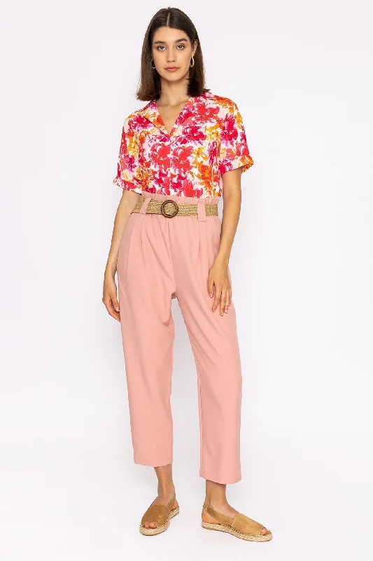 Belted Pants in Pink Trendy Wide-Legged Trousers
