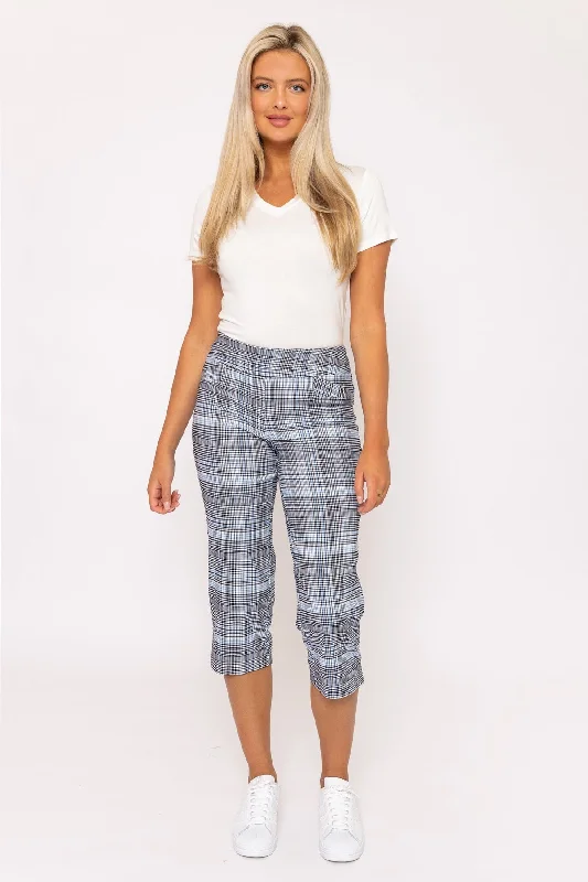 Bengaline Check Crop Pants in Blue Print Comfortable Maternity Pants