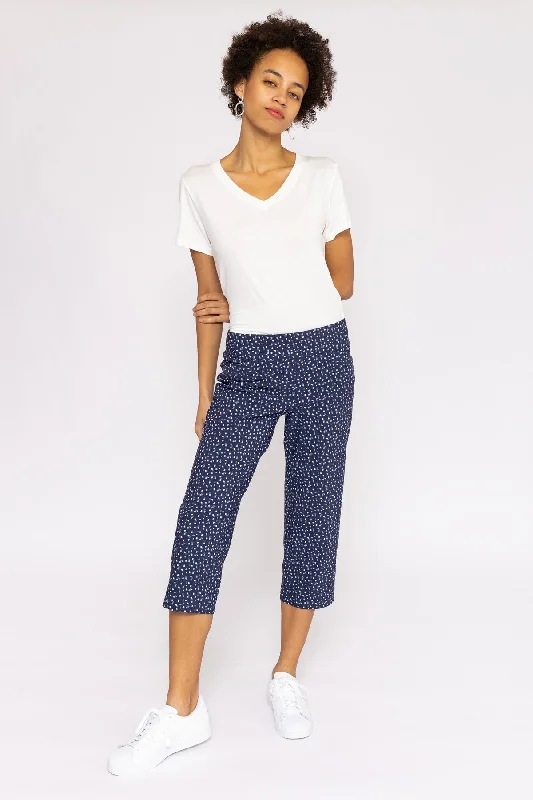 Bengaline Crop Pants in Navy Print Formal Linen Trousers