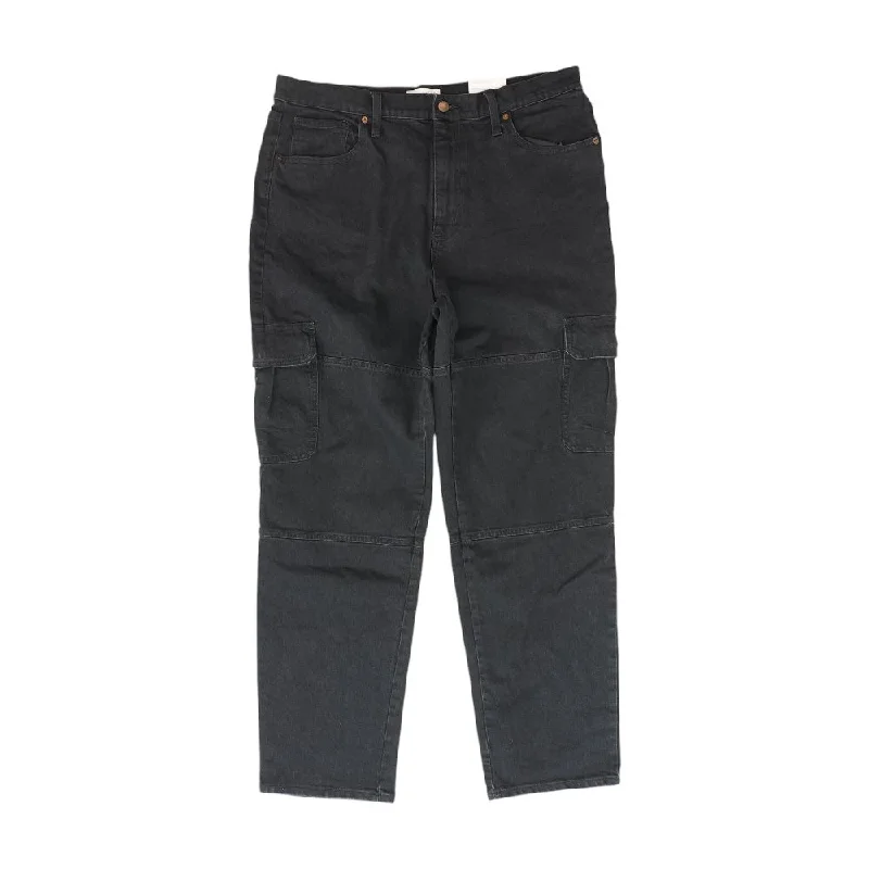 Black Solid Cargo Pants Trendy Wide-Legged Trousers