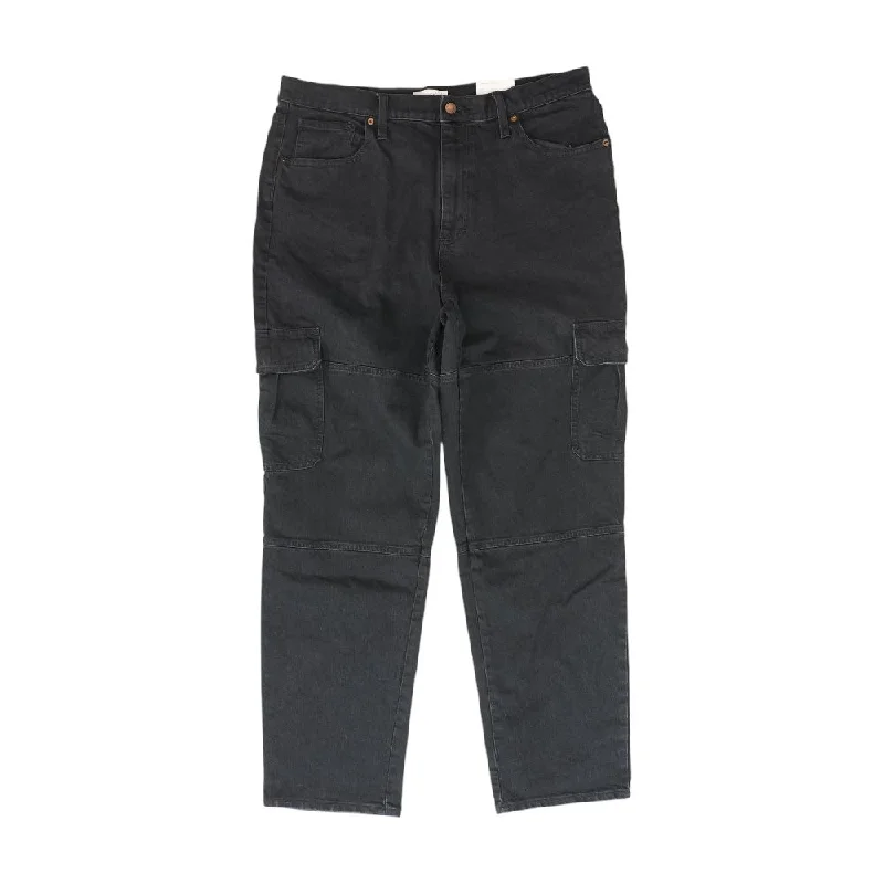 Black Solid High Rise Straight LegCargo Pants Lightweight Linen Pants