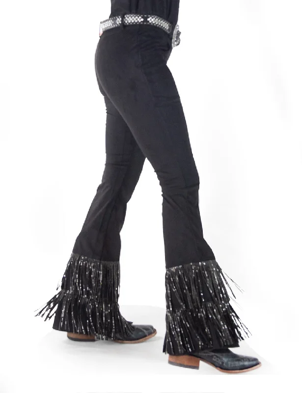Bling Fringe Flare Pants Sleek Black Pants