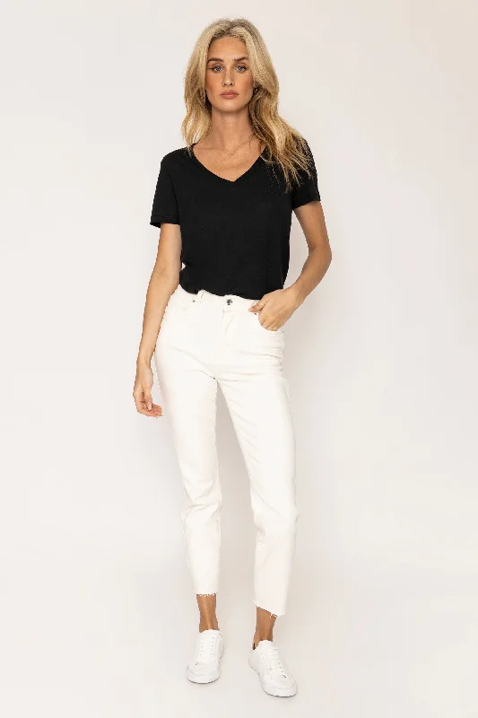 Brenda Straight Pants in Ecru 32" Chic Slim Fit Pants