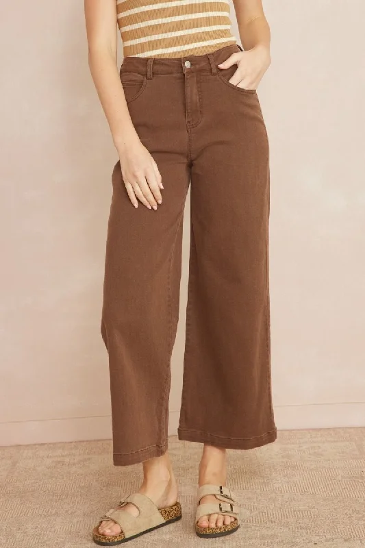 Brown Acid Wash High Waisted Wide Leg Pants Trendy Printed Leggings