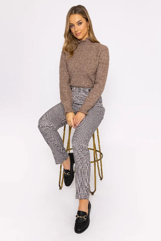 Button Detail Tailored Pant in Park Check Print Comfy Zip-Up Pants