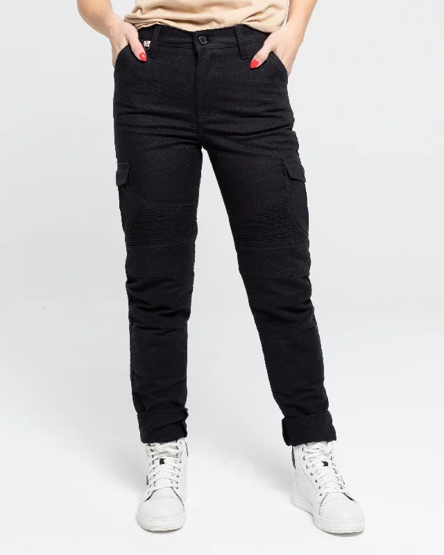 ByCity Mixed Slim  III Ladies Motorcycle Cargo Pants  - Black Modern Bootcut Pants