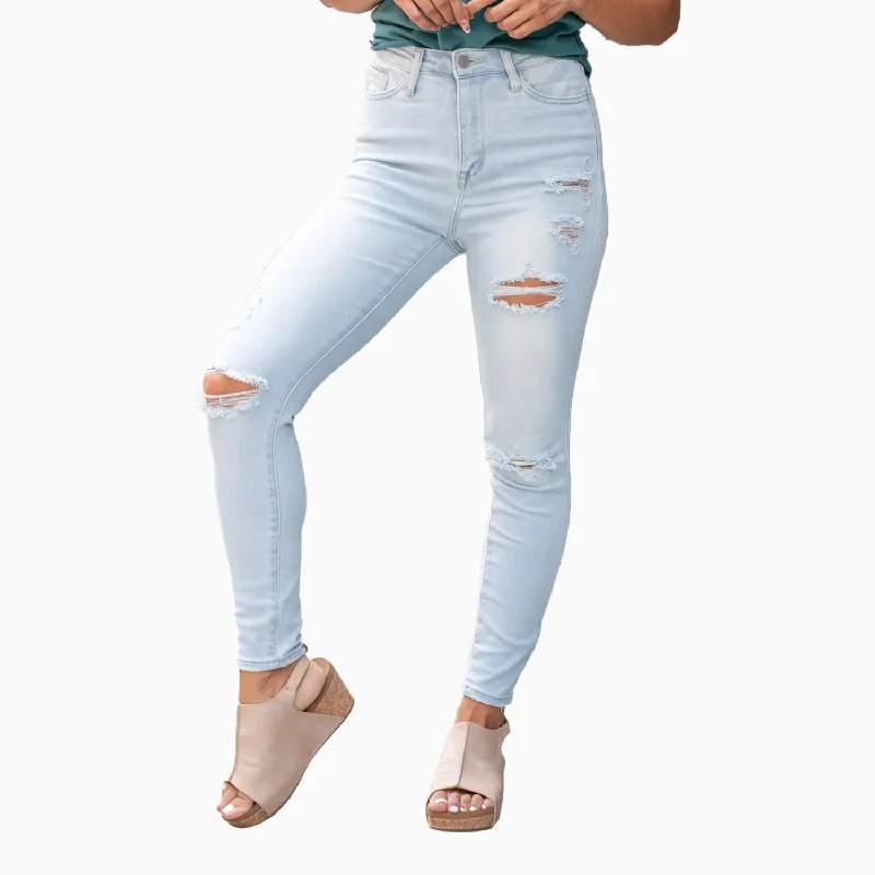 Women's Sharon High Rise Distressed Ankle Skinny Pant Comfortable Maternity Pants