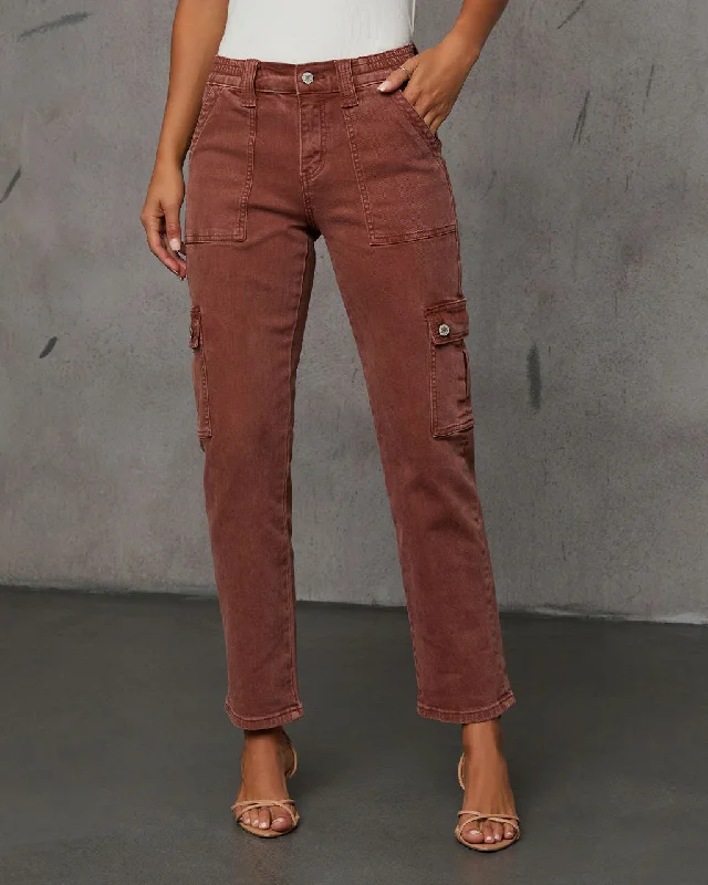 Cerise Straight High Rise Cargo Pocket Pants Classic Cropped Pants