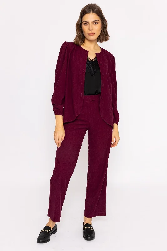 Cord Wide Leg Pant in Plum Trendy Wide-Legged Trousers