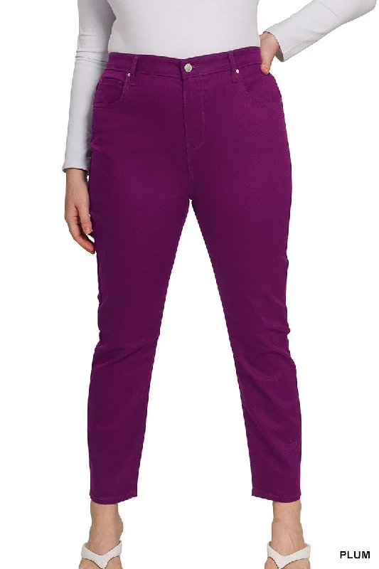 CURVY PLUM HIGH-RISE SKINNY COLOR DENIM PANTS Stylish Harem Pants