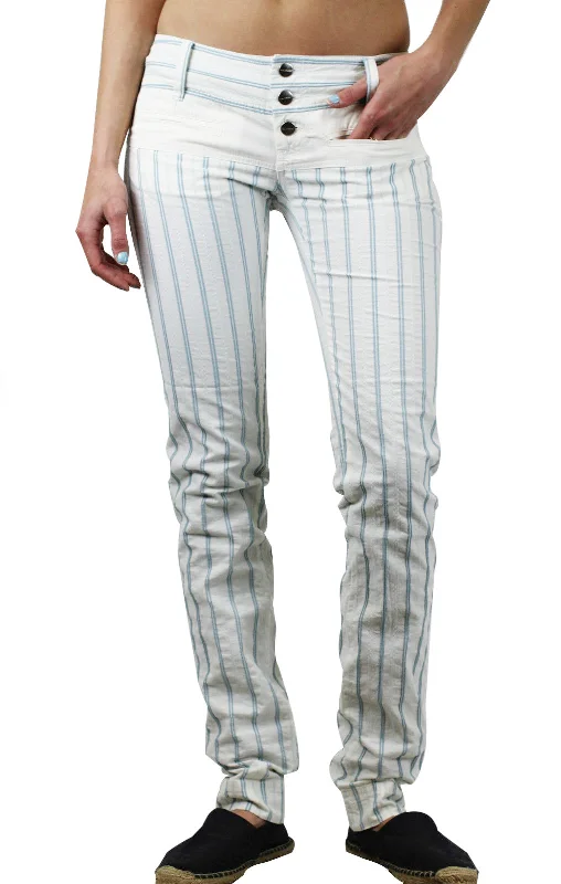 CUSTO BARCELONA Women's Eva Blue Pinstripe Pants 293044 $150 NWT Cozy Knit Pants