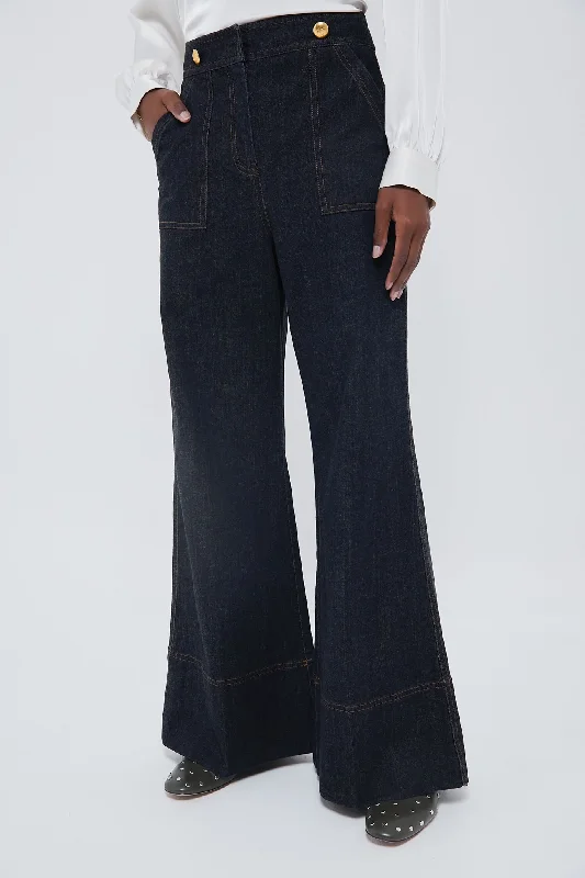 Dark Denim Wide Leg Palladian Pant High-Waist Trousers