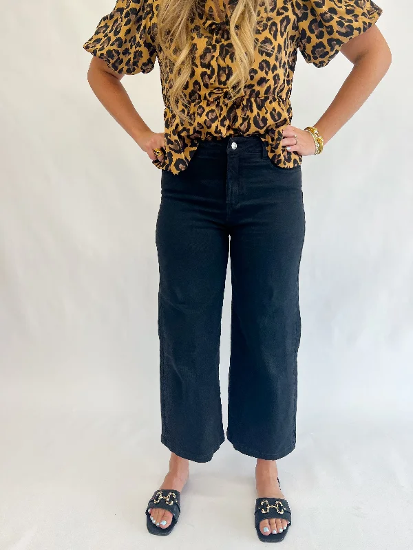 [Entro] Don't Let Me Go Wide Leg Pant-Black Fashionable Button-Up Pants