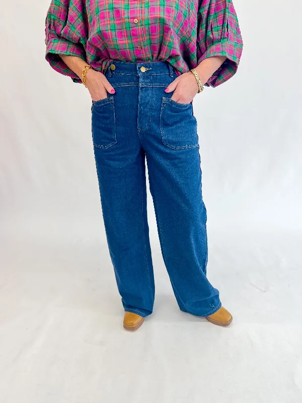 [Entro} Elevated Blues Denim Pants Classic Straight Pants
