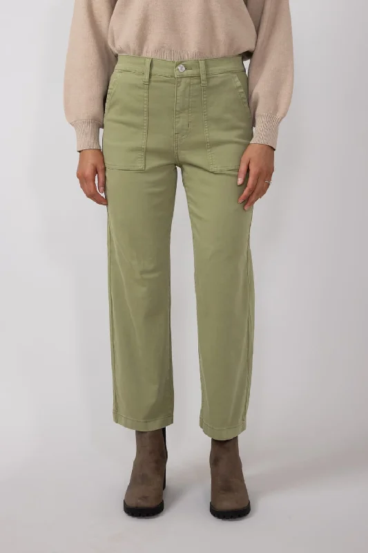 Eunina Dawn Super High Rise Wide Leg Cropped Pants for Women in Green Olive | E0001770FM-GOLIV Lightweight Linen Pants