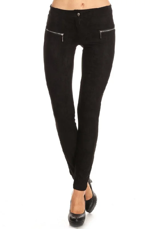 Windy City Faux Suede Zipper Pocket Pants Formal Linen Trousers
