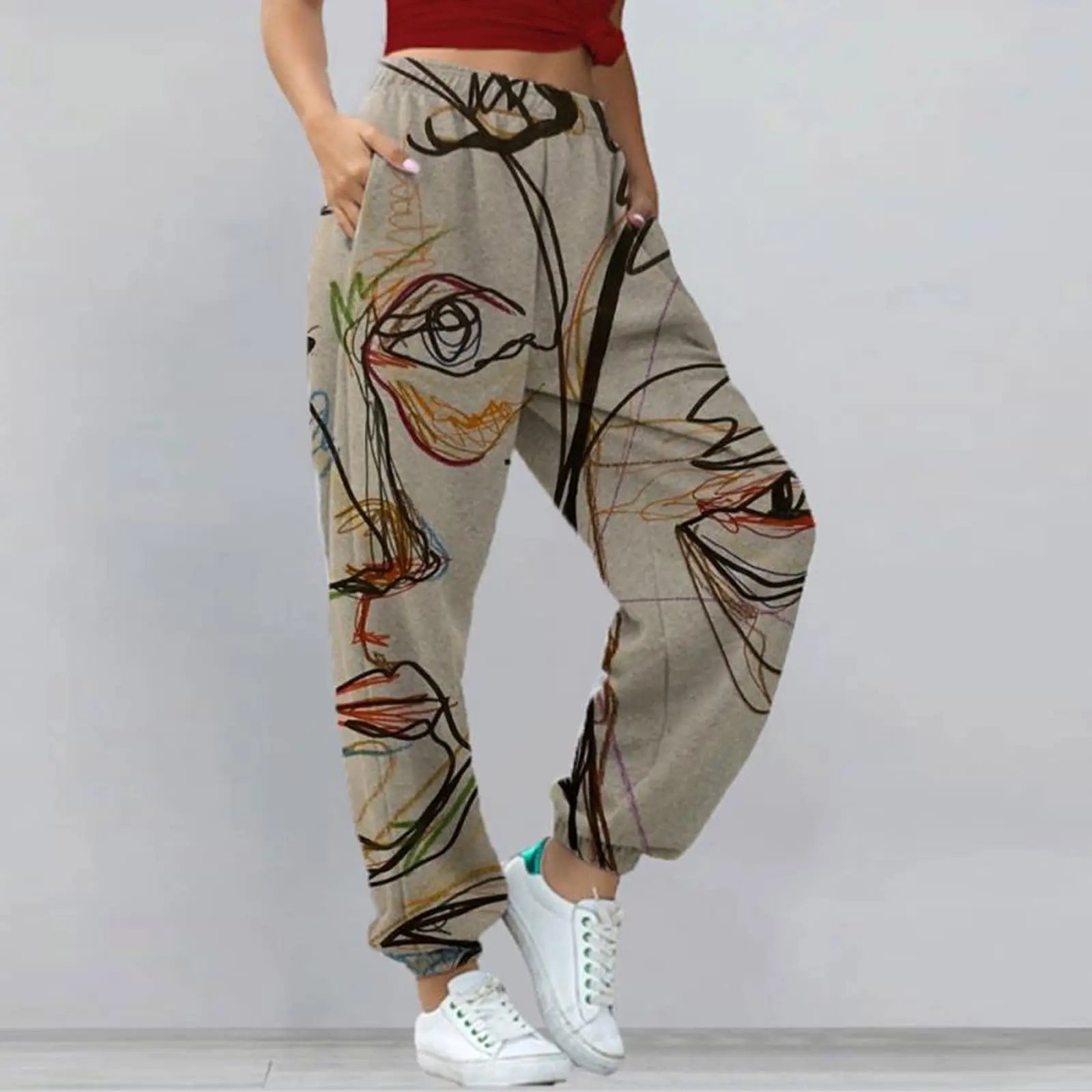 Harem Pants Casual High Waist Elastic Long Length Pants With Pockets Women Comfortable Jogging Pants