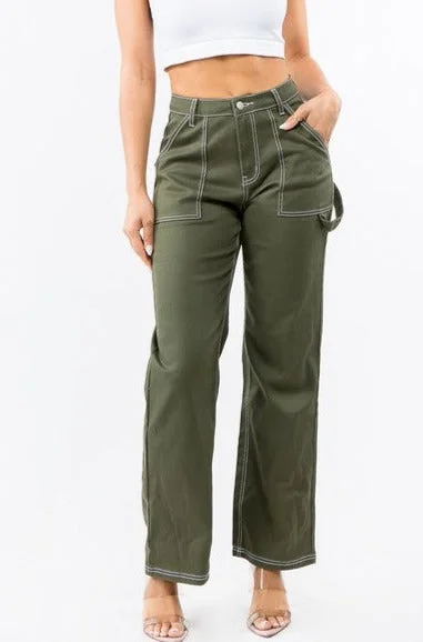 High Waist Carpenter Pants Fashionable Tapered Leg Pants