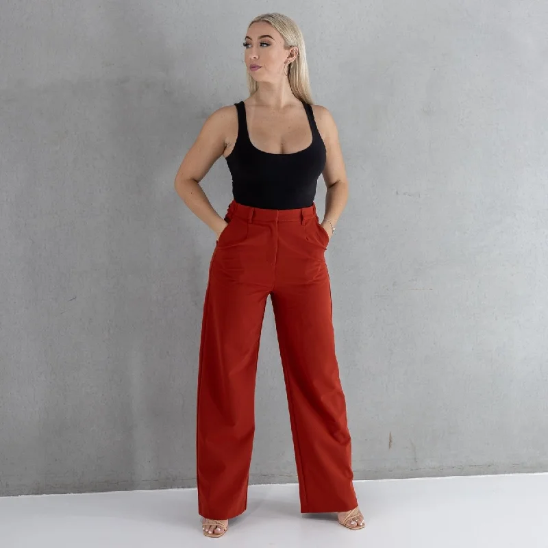 Impact Wide Leg Pants - Burnt Sienna Fashionable Sporty Pants