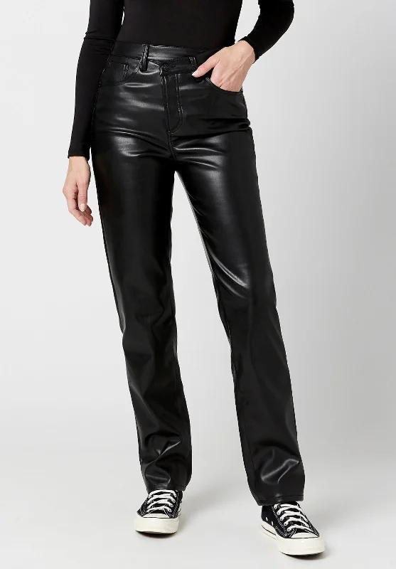 High Rise Jessie Women's Pleather Pants in Black - BL15851 Trendy Velvet Pants