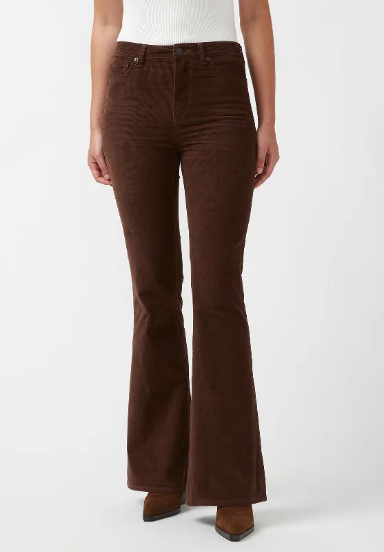 Joplin High Rise Flare Women's Corduroy Pants in Brown - BL15940 Stretch Fit Pants