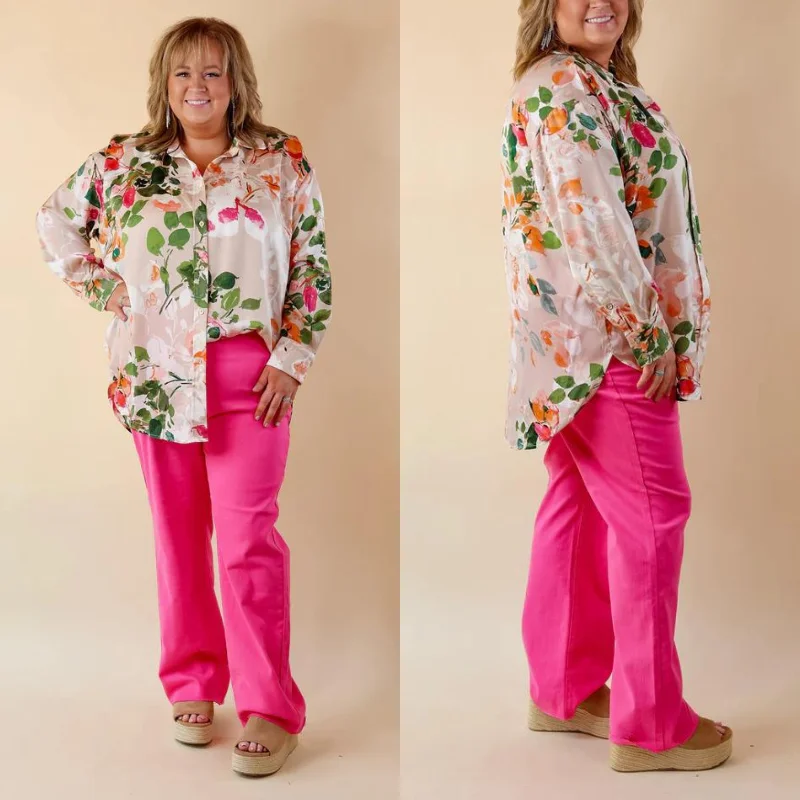 Judy Blue | Brighter Than The Sun Garment Dyed 90's Straight Leg Pants in Hot Pink Formal Dress Pants