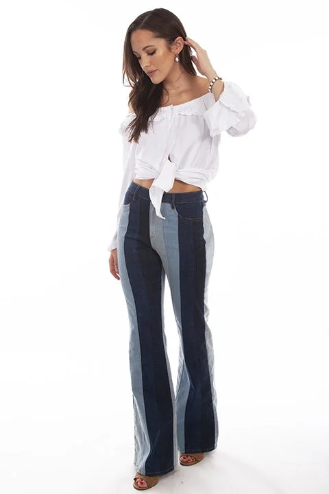 LADIES MULTI STRIPED DENIM PANTS Warm Wool Trousers