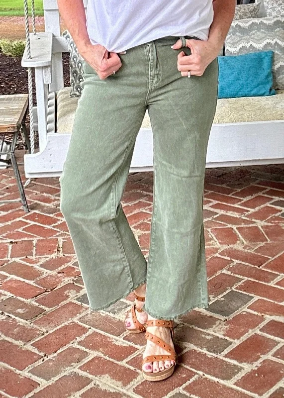 Mobile Acid Wash Straight Wide Pants - Olive Cozy Jogger Leggings