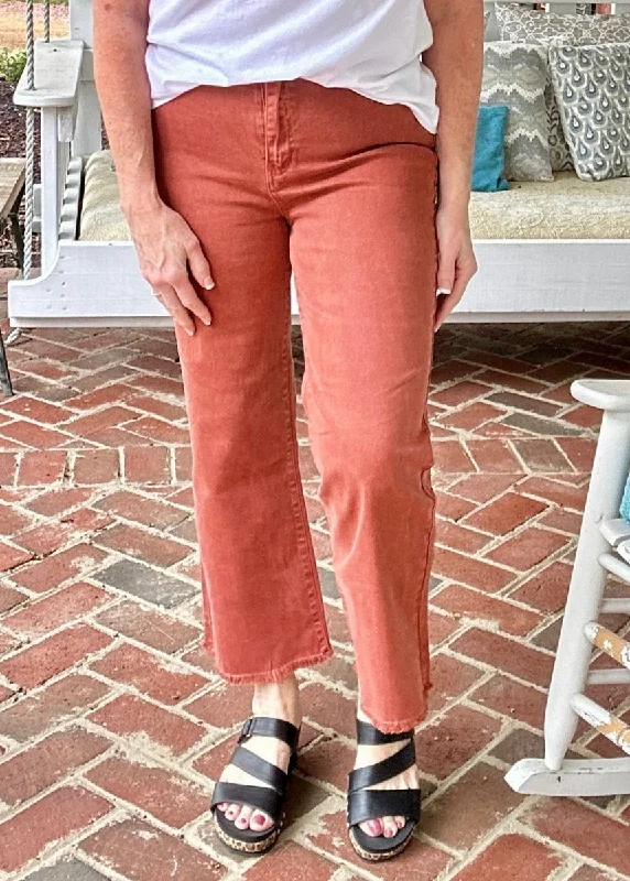 Mobile Acid Wash Straight Wide Pants - Rust Comfortable Denim Pants