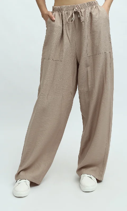 O198044  Light Coffee Fluffy Wide Leg Casual Pants Trendy Work Pants