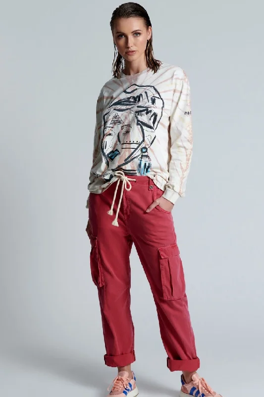 OneTeaspoon Womens Red Envy Cargo Safari Mid Waist Relaxed Pant - Red Envy Casual Skinny Fit Pants