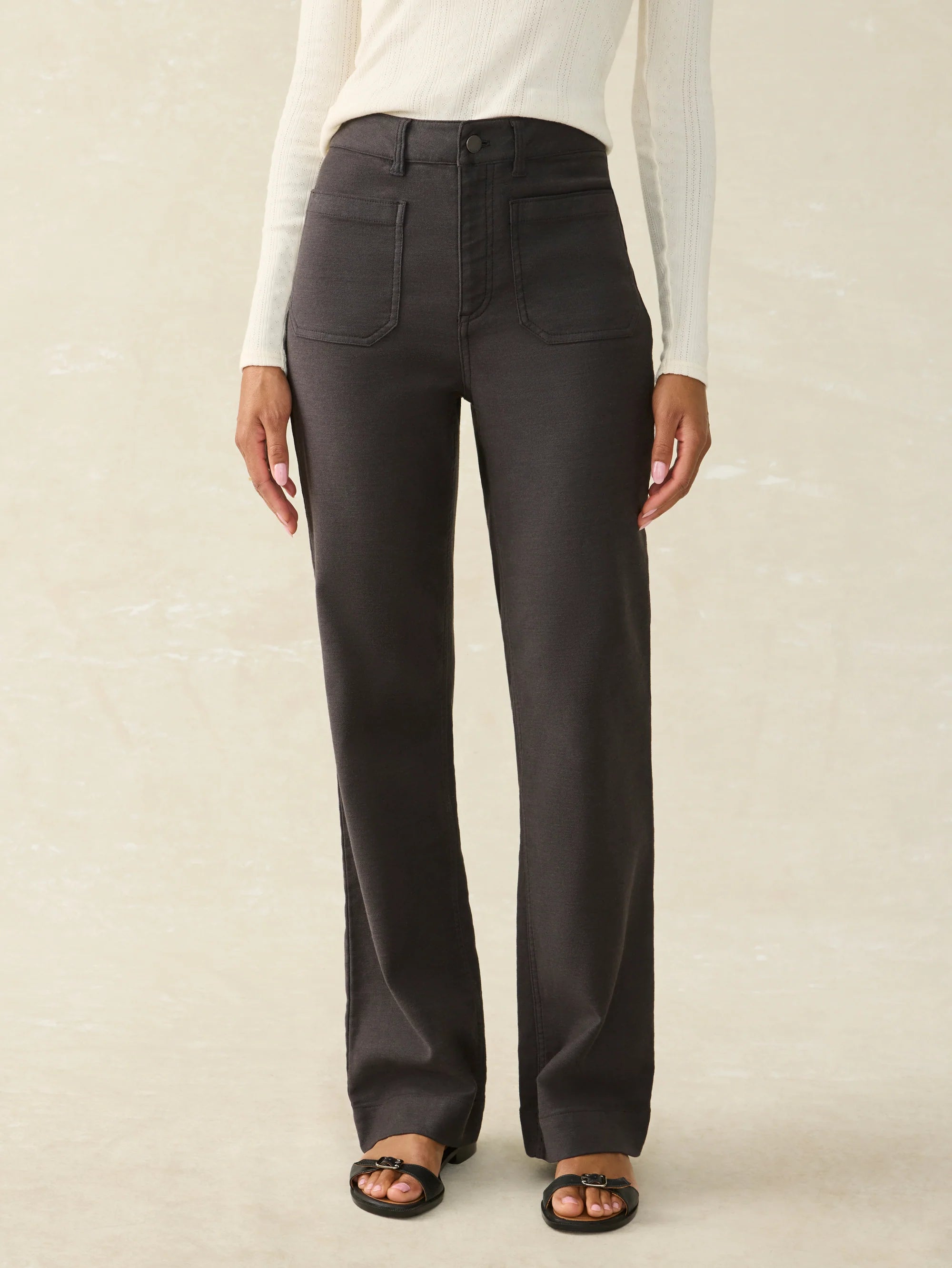 Faherty Stretch Terry Patch Pocket Pant- Washed Black Comfy Zip-Up Pants