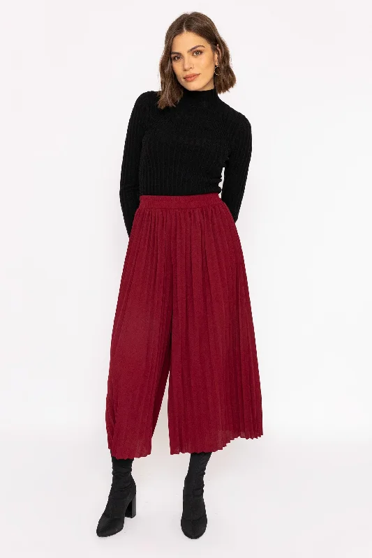 Pleated Wide Leg Pant in Burgundy Elegant Wool Trousers