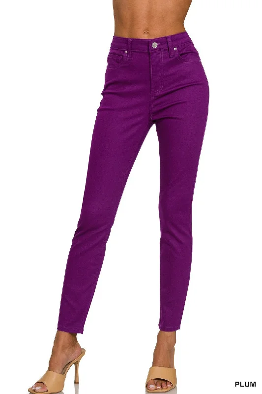 PLUM HIGH-RISE SKINNY COLOR DENIM PANTS Comfortable Jogger Trousers