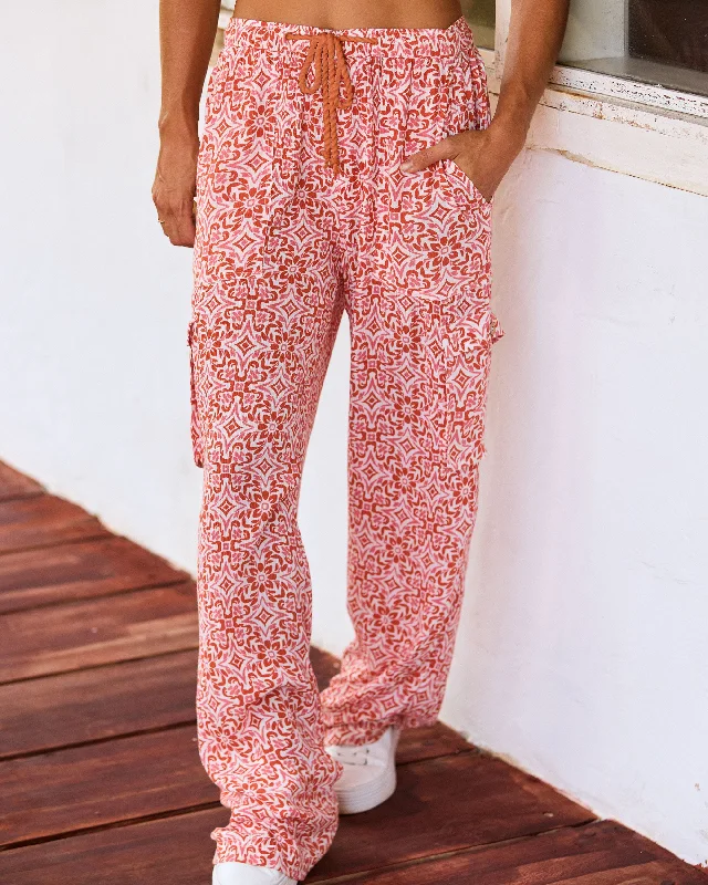 Precious Cargo Gauze High Waisted Pants - Cloud Dancer Fresco Tile Stylish Slim Trousers