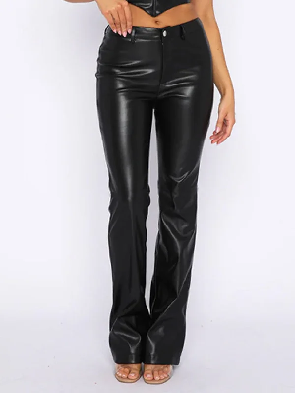 PU Leather High Waist Straight Pants Sleek Black Pants