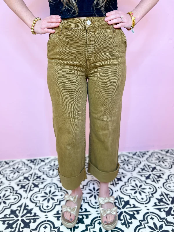 [Risen] High Rise Wide Leg Cuffed Pant-Cappuccino Relaxed Casual Leggings