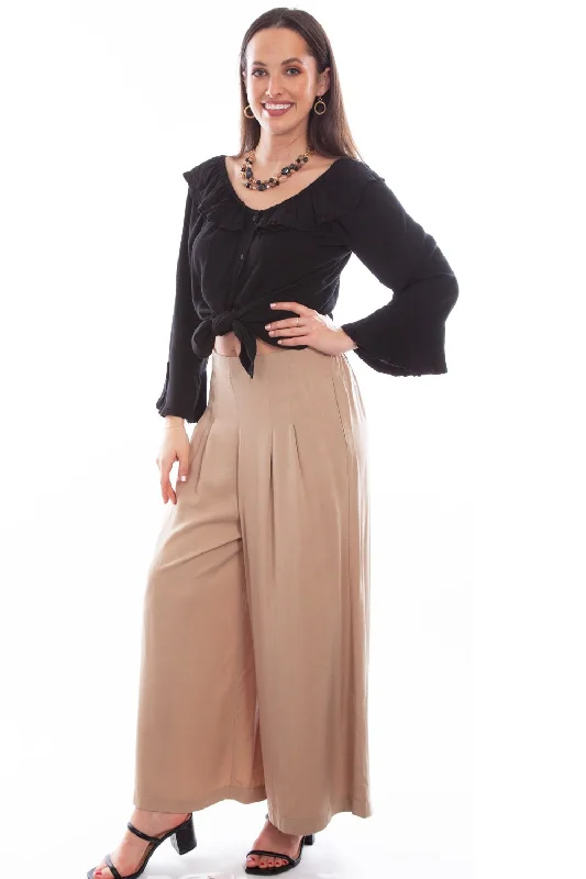 Scully Womens Tan Tencel Gaucho Pants Elegant Palazzo Trousers