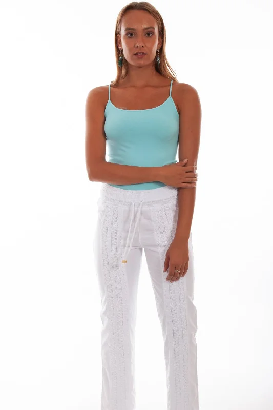 Scully Womens White 100% Cotton Crochet Pants Fashionable Jogger Pants