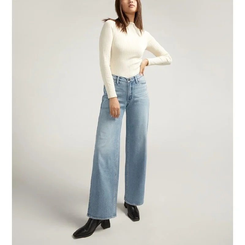 Silver V Front Wide Leg Pant Chic Faux Leather Pants