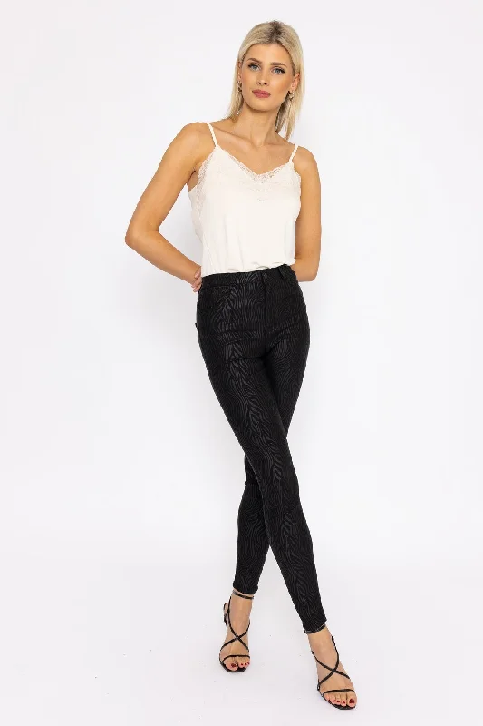 Sophia Skinny Coated Pants in Black 30" Casual Yoga Pants