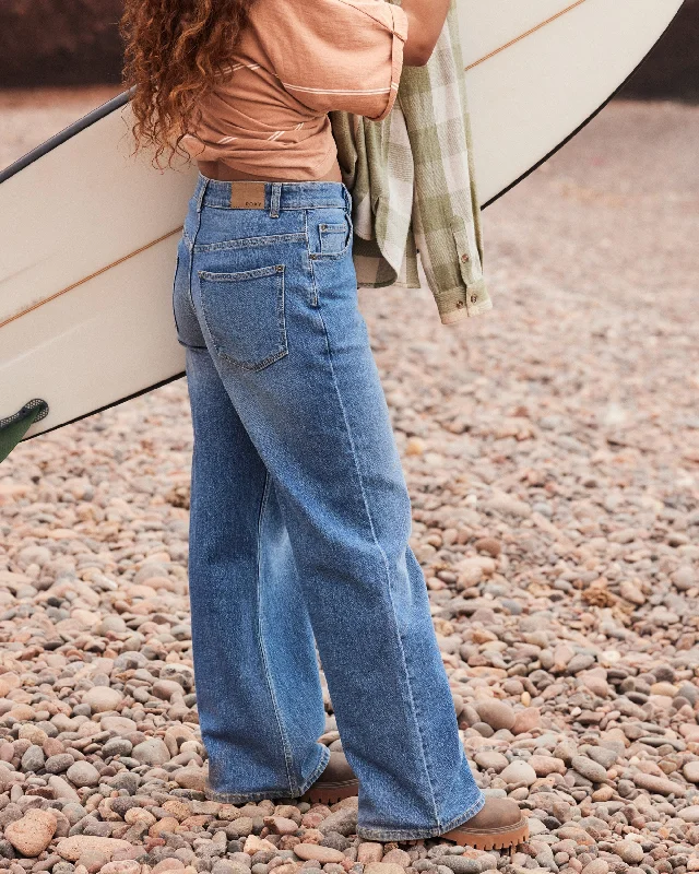 Surf On Cloud Wide Leg Denim Pant - Medium Blue Comfy Athletic Pants
