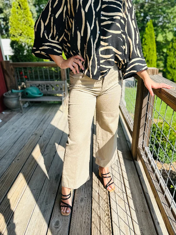 Tan Acid Wash High Waisted Wide Leg Pants Formal Dress Pants