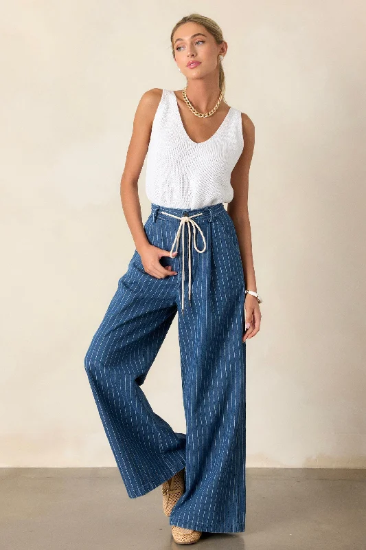They Say Vision Blue Stripe Wide-Leg Pants Fashionable Work Pants