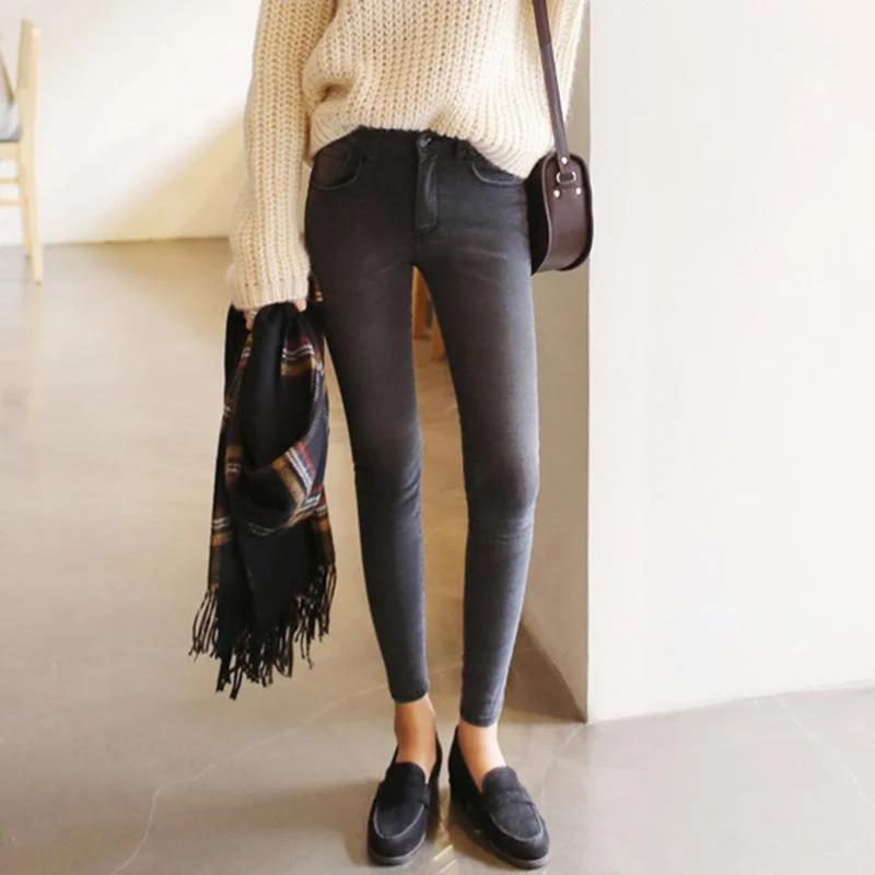 Thin Waist Female Grey Pencil Pants Trendy Tapered Pants