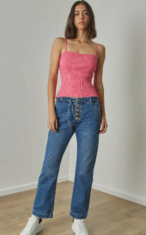 Unwind Denim Ankle Length Pants Relaxed High-Waist Trousers